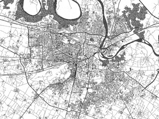 Naklejka premium Illustrated map of Agra, India, in black and white hand-drawn digital style.