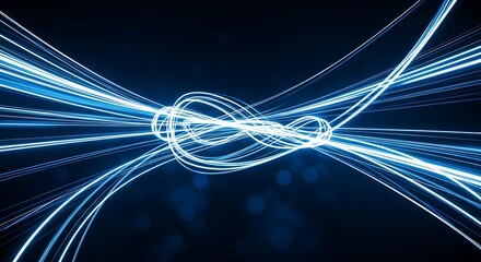 Abstract blue light trails forming an infinity loop