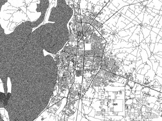 Poster-ready black and white illustration map of Alwar, India, detailed and artistic.