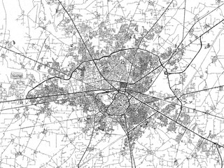 Minimal poster-style map of Amritsar, India, hand-drawn style in monochrome.