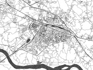 Naklejka premium Hand-drawn style black and white city map of Asansol, India, with detailed streets and textures.