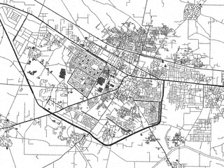 Naklejka premium Artistic monochrome city map of Bahadurgarh, India, created in a hand-drawn style.