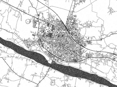 Decorative black and white map of Barddhaman, India, rendered in sketch-like style.