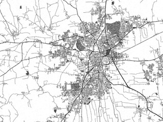 Obraz premium Urban black and white map of Belagavi, India, designed in a sketch style for prints.