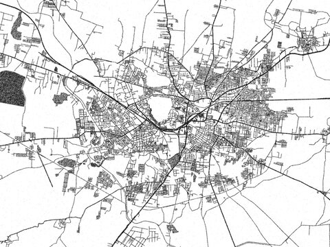 Decorative black and white map of Bellary, India, rendered in sketch-like style.