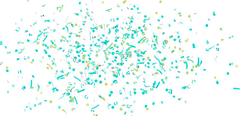 Festive teal and gold confetti falling on white background. Perfect for party invitations, celebrations, and more!