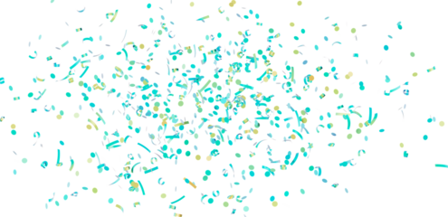 Festive teal and gold confetti falling on white background. Perfect for party invitations, celebrations, and more!