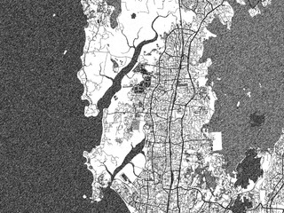 City map illustration of Borivli, India, rendered in black and white sketch style.