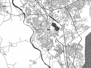 City map illustration of Chanda, India, rendered in black and white sketch style.