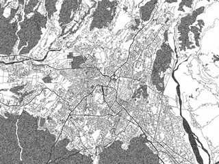 Naklejka premium Detailed black and white map of Dehra Dun, India, in artistic sketch style.
