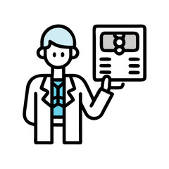 Stylized minimalist icon representing a person with light blue hair and glasses on a black background