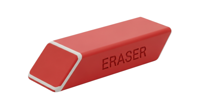 Red eraser with the word "ERASER" isolated PNG with Transparent Background