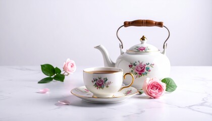 Fototapeta premium Elegant White Floral Tea Set