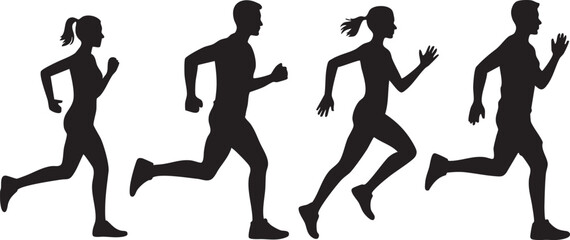 Fitness Running People Silhouette Icons Vector Illustration for Sports