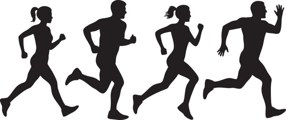 Jogging and Running Vector Icons Set of Athletes Silhouettes Collection