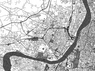 Poster-ready black and white illustration map of Haora, India, detailed and artistic.