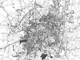 Naklejka premium Decorative monochrome illustration of Indore, India, showing its detailed grid.