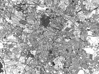 Fototapeta premium Illustrated map of Hyderabad, India, in black and white hand-drawn digital style.