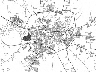 Hand-drawn style black and white city map of Jalna, India, with detailed streets and textures.