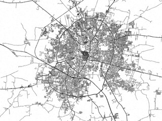 Black and white cartographic illustration of Kalaburagi, India, in hand-drawn sketch form.