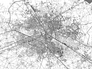 Fototapeta premium Black and white cartographic illustration of Ludhiana, India, in hand-drawn sketch form.