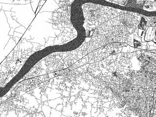 Naklejka premium Stylized black and white urban map of Maheshtala, India, hand-drawn style for decor and creative use.