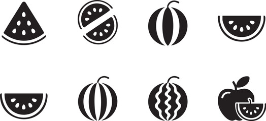 Summer Fruit Vector Set Featuring Watermelon Slices and Whole Icons