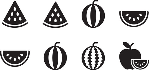 Watermelon Vector Icons Collection of Whole Fruits and Slice Silhouettes