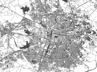 Obraz premium Hand-drawn style black and white city map of Nagpur, India, ready for wall art or editorial projects.