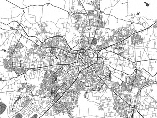 Fototapeta premium Decorative black and white map of Nashik, India, rendered in sketch-like style.