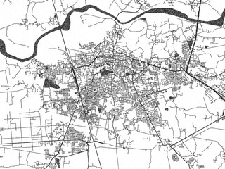 Naklejka premium Illustrated map of Navsari, India, in black and white hand-drawn digital style.