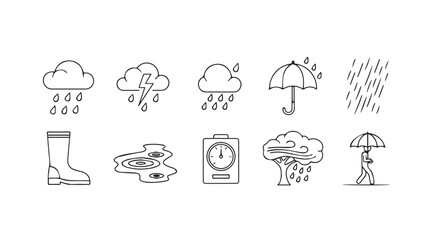 Vector art of rainy weather line icons