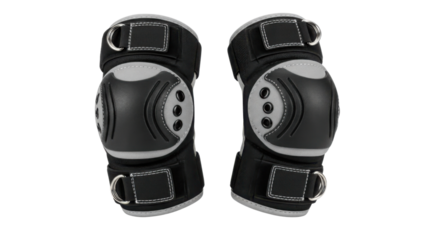 Pair of black and grey knee pads for safety isolated PNG with Transparent Background