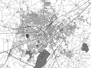 Naklejka premium Minimal poster-style map of Patiala, India, hand-drawn style in monochrome.