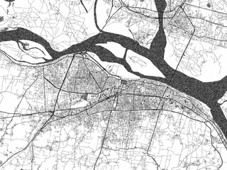 Naklejka premium City map illustration of Patna, India, rendered in black and white sketch style.