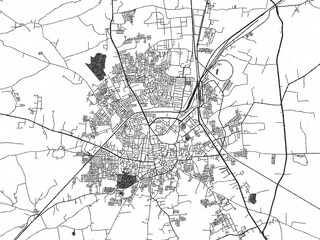 Detailed artistic sketch map of Ratlam, India, in monochrome black and white.
