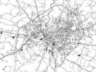 Artistic monochrome city map of Rewa, India, created in a hand-drawn style.