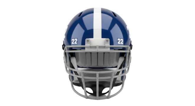 Front view of an American football helmet with the number 22 isolated PNG with Transparent Background