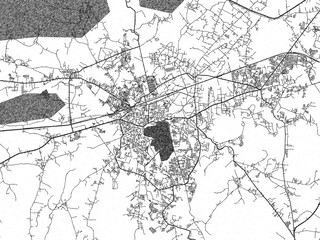 Fototapeta premium Minimal poster-style map of Saugor, India, hand-drawn style in monochrome.