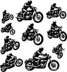 Naklejka premium Black and White Motorcycle Rider Silhouettes Vector Bundle