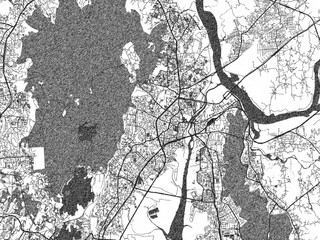 Decorative monochrome illustration of Thane, India, showing its detailed grid.