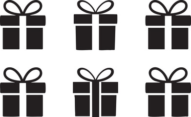 Black Gift Box Vector Icons with Ribbon and Bow Decorative Package Set