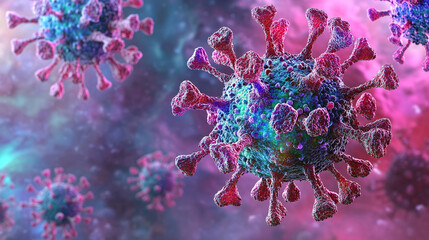 3D medical illustration of Hantavirus structure. Pathogenic RNA virus transmitted by rodents, linked to zoonotic diseases including hemorrhagic fever, renal syndrome, and pulmonary infections.