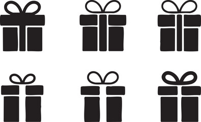 Gift Box Silhouette Vector Set with Ribbon and Bow Present Icons