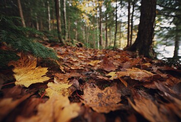 Autumn Leaves on Forest Floor, Natural Landscape and Seasonal Material