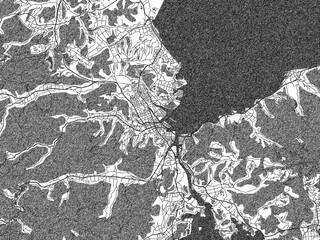 Fototapeta premium Black and white cartographic illustration of Amakusa, Japan, in hand-drawn sketch form.