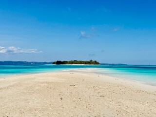 Turquoise waters of Nosy Iranja sandbank in Madagascar