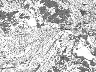 Fototapeta premium Hand-drawn style black and white city map of Annaka, Japan, ready for wall art or editorial projects.