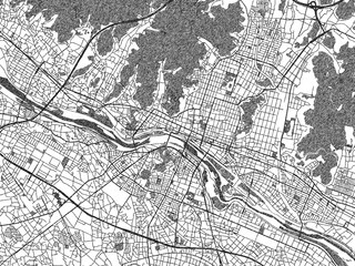 Obraz premium Illustrated city map of Ashikaga, Japan, in black and white, showing roads and textures.