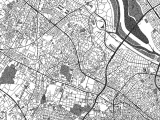 Fototapeta premium Decorative monochrome illustration of Asaka, Japan, showing its detailed grid.